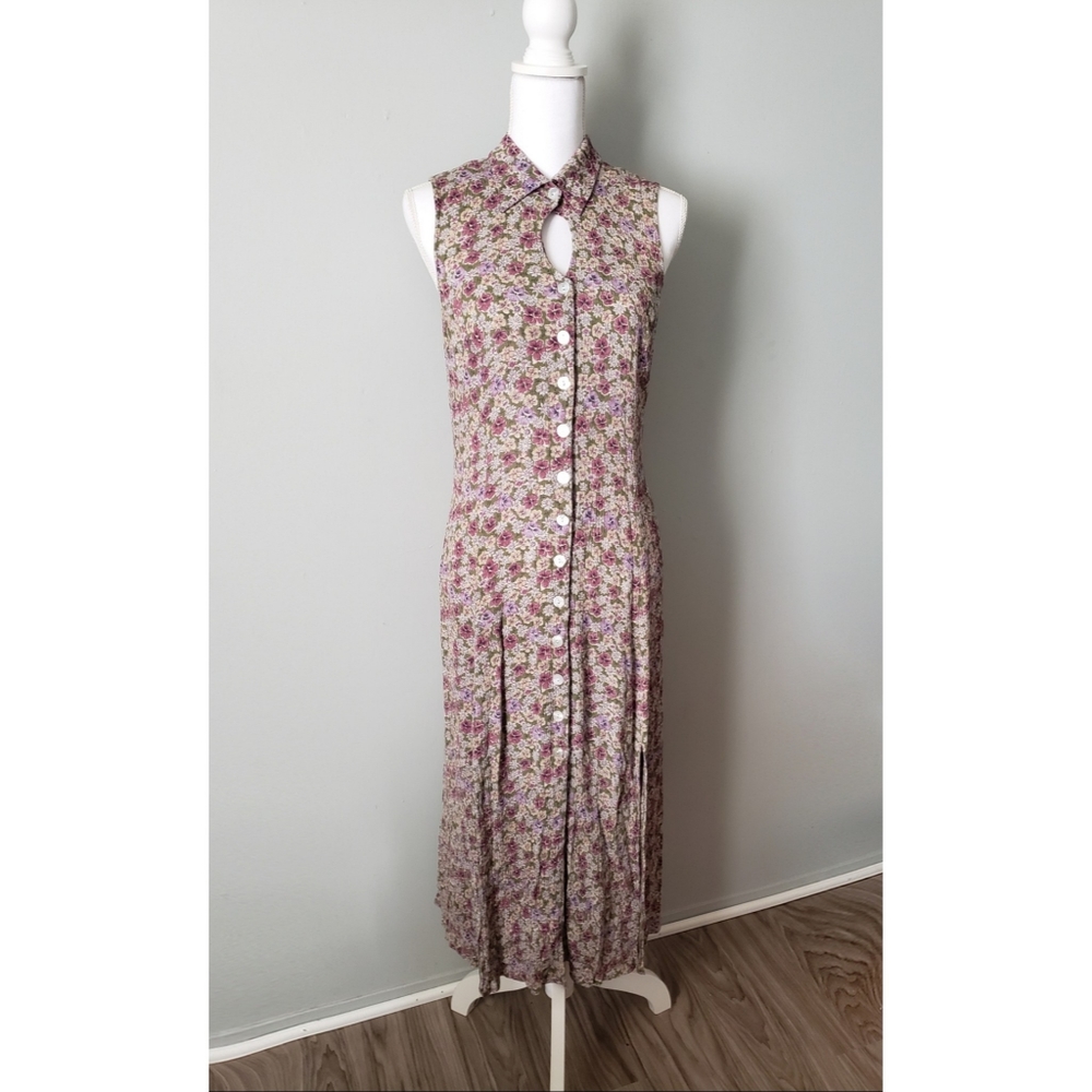 Vintage | Floral Button Sleeveless Maxi Dress